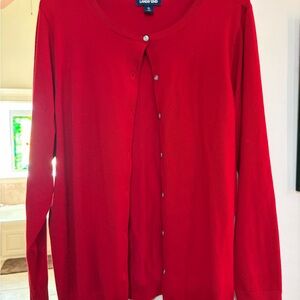Lands' End Women's Red Cardigan Sweater - XL
